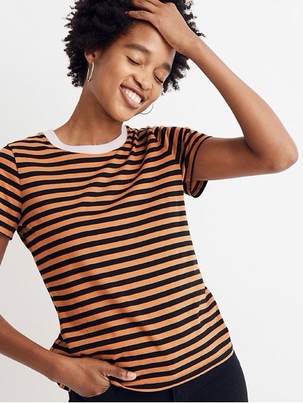 Madewell Striped Orange And Black Short Sleeve Tee